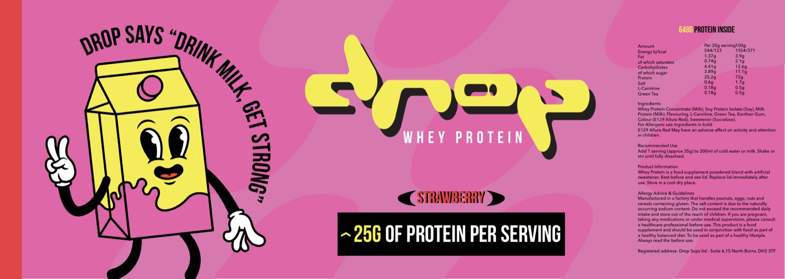 Drop whey protein strawberry label